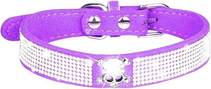 Serijoars Small Dog Collar with Rhinestone Crystal Diamond Colorful Bling Girl Puppy Cat Collars (M, Purple5)