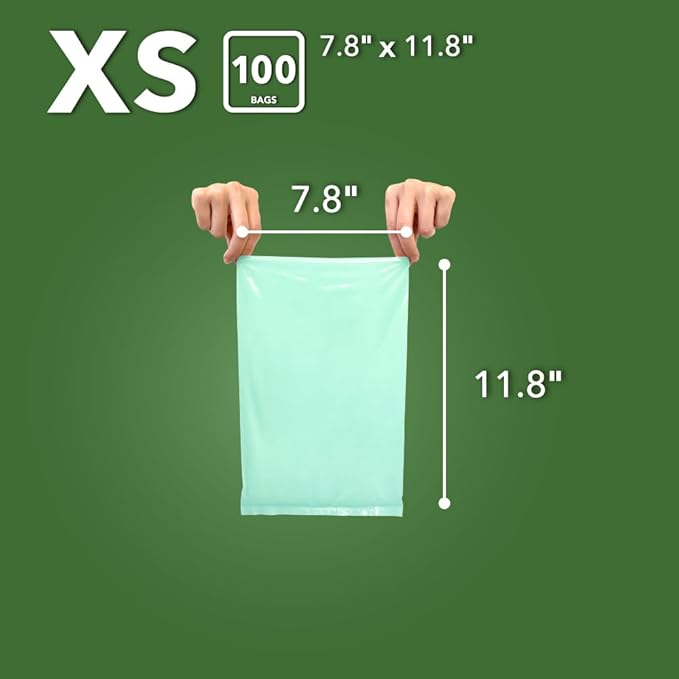 BOS Odor-Sealing Dog Poop Bags for Pet Waste - Disposal Doggy Bags - Scent & Smell Free (100Bags) [Size: XS, Color: Light Mint Green] (Pack of 2)
