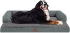 Large Dog Bed Orthopedic Washable: Dark Grey Dog Bed with Waterproof Cover and Removable Bolster, Egg Foam Couch Sofa for Medium XXXLarge Dogs