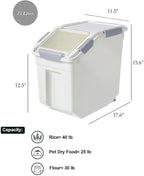 HANAMYA 25 Liter / 40 lbs Rice Storage Container with Measuring Cup, BPA free, For Rice | Grain | Pet Food | Flour, 1 count, White