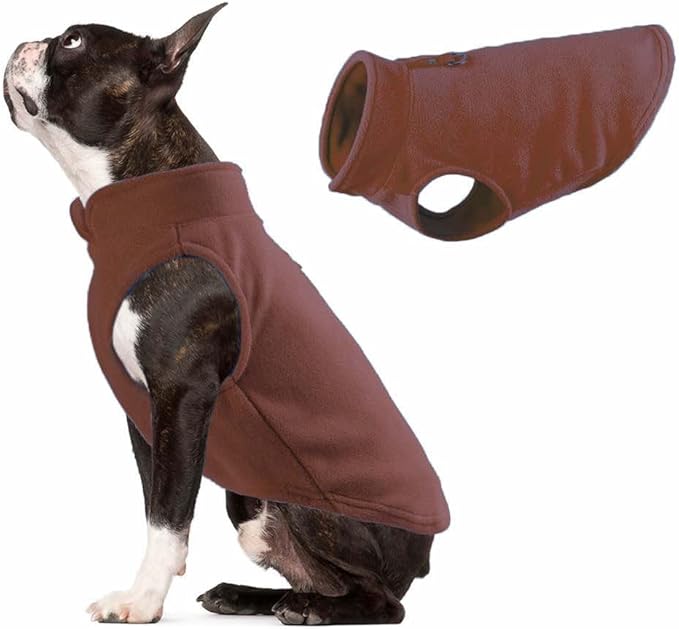 JACKO & CO - Fleece Vest Dog Sweater with Leash Ring - Soft, Warm & Lightweight Pullover Coat for Small & Medium Dogs, Puppies & Cats - Cozy Fall/Winter/Spring Pet Jacket (Chocolate Brown L (10-16lbs)