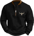 HOTYD Aztec Cowboy Jacket Men Vintage Bullhorn Printed Oversized Western Sweatshirt Long Sleeve Quarter Zip Pullover