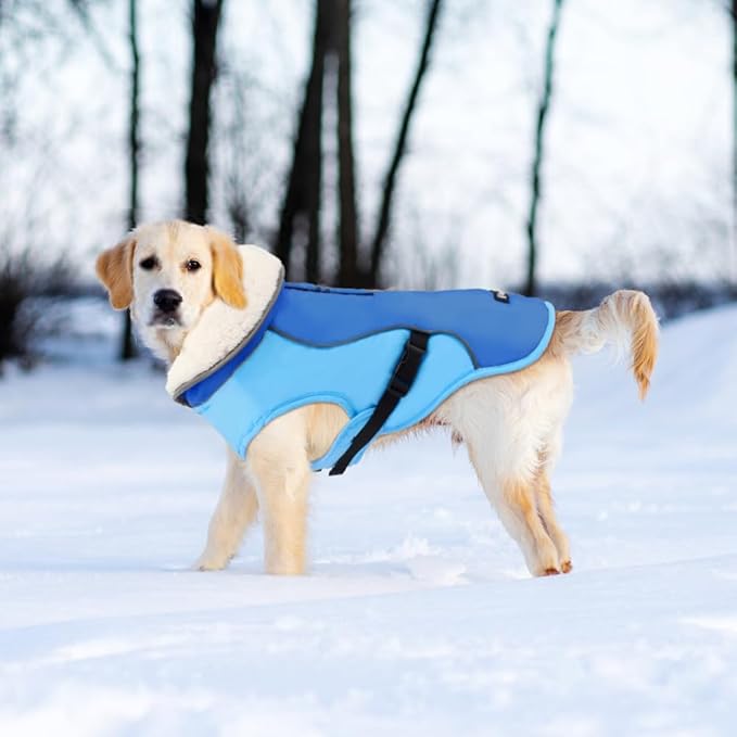 EMUST Dog Coat for Winter, Cozy Winter Jackets for Small/Medium/Large Dogs, Solid Color Dog Apparel for Cold Weather with Fleece Lining, New Blue, XXXL