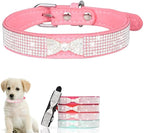 Serijoars Small Dog Collar with Rhinestone Crystal Diamond Colorful Bling Girl Puppy Cat Collars (S, Pink3)