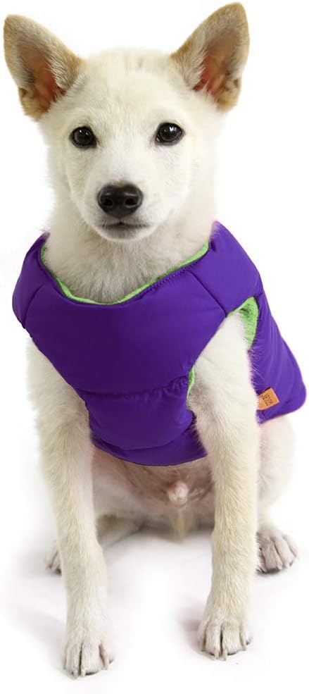 Gooby Padded Vest Dog Jacket - Solid Purple, X-Large - Warm Zip Up Vest Fleece Jacket with Dual D Ring Leash Water Resistant for Small to Medium Dogs