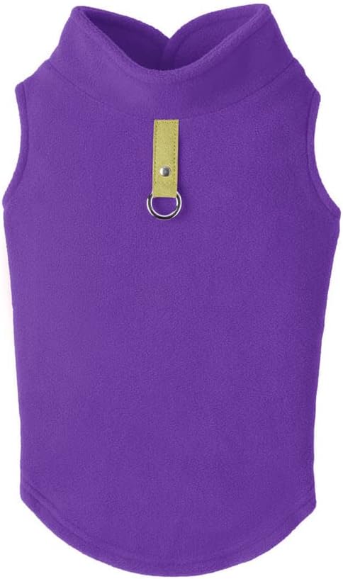 Gooby Fleece Vest Dog Sweater - Lavender, Medium - Warm Pullover Fleece Dog Jacket with O-Ring Leash for Small to Medium Dogs