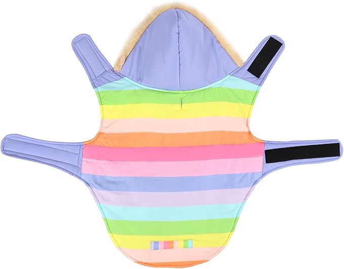 HDE Dog Puffer Jacket Fleece Lined Warm Dog Parka Winter Coat with Harness Hole Pastel Rainbow - S