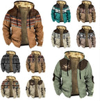 Men's Western Aztec Jackets Hooded Cowboy Hoodie Warm Full Zip Ethnic Vintage Long Sleeve Coat Fall Winter Tops