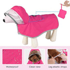 SlowTon Dog Raincoat, Adjustable Dog Rain Jacket Clear Hooded Double Layer, Waterproof Poncho with Reflective Strip Straps and Storage Pocket for Small Medium Large Dogs Puppies(FU XL)