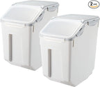 HANAMYA 15 Liter / 30 lbs Rice Storage Container with Measuring Cup, BPA free, For Rice | Grain | Pet Food | Flour, 2 count, White & Gray