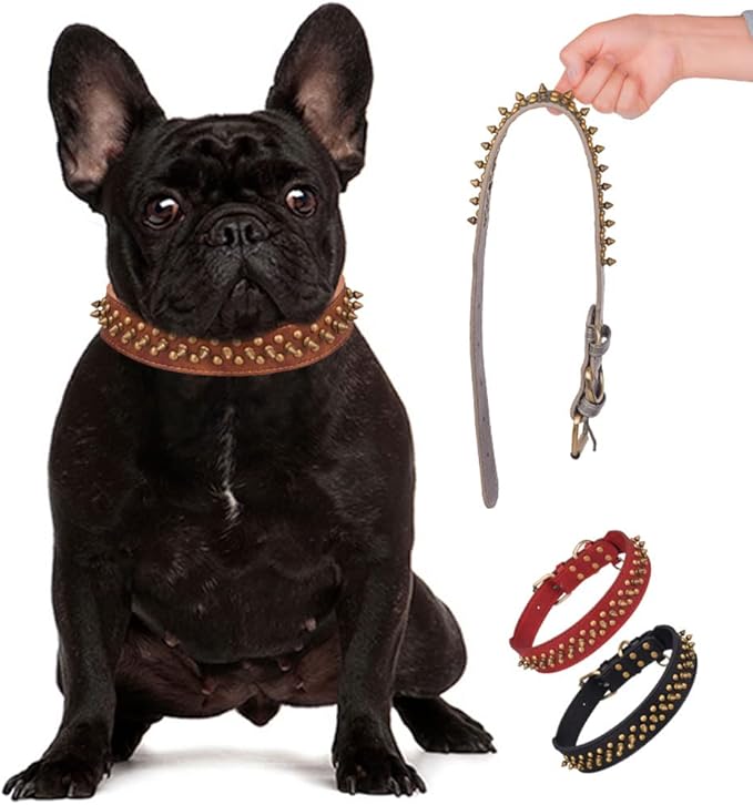 Spiked Dog Collar Soft Pu Leather Mushrooms Rivet Spike Studded Puppy Adjustable Pet Collars for Small Breeds (M, Red2)