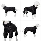 Lovelonglong Warm Jacket - 4 Legs Covered Waterproof Windproof Reflective Vest, Zippered Adjustable Outdoor Snow Jacket for Small Medium Large Dogs, Black XXXXL
