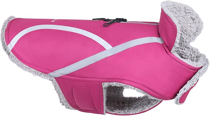 VIVAGLORY Frostfit Dog Coat, Dog Jacket for Winter & Cold Weather, Warm Fluffy Fleece Lined Water Resistant Reflective for Puppy, Coat with Velcro Fastening & Leash Hole, XXS, Fuchsia