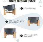 SPUNKYJUNKY 15° Slanted Ceramic Dog and Cat Bowl with Wooden Stand, Tilted Bulldog Food and Water Bowl No Slip Non-Spill for Cats Medium Dogs Big Face Pets 28.7 OZ (3.6 Cups, White-Grey)