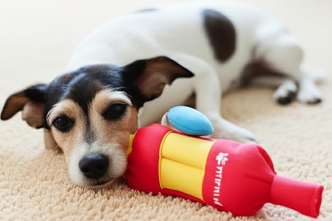 3-in-1 Eco-Friendly Dog Squeaky Toys for Medium Small Puppy Breed Dogs, Dog Toys for Beagle Corgi Frenchie to Keep Them Busy Snuffle Toy for Dogs with Treat Dispenser Tug off Toy Play, Bottle-Shaped
