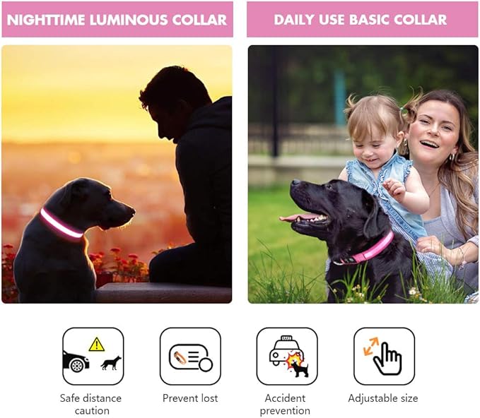 MASBRILL Light Up Collar - Rechargeable LED Dog Collar for Night Walking, Flashing Light, Fits Small to Large Dogs