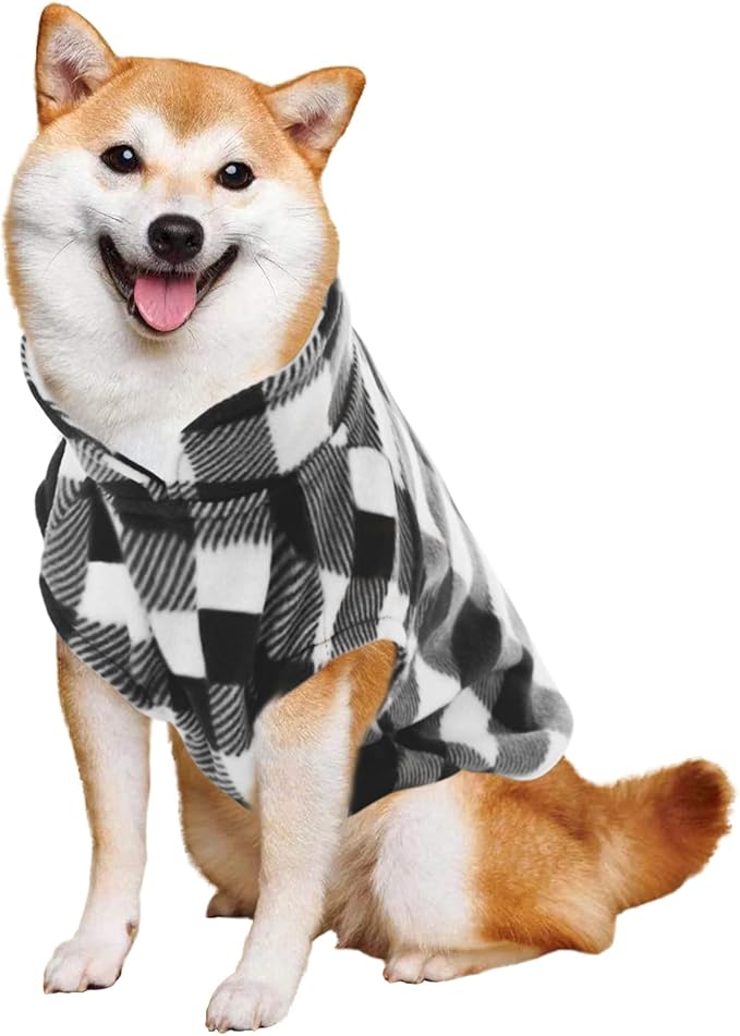 KAMA BRIDAL Spring Autumn Winter Coat Pullover Fleece Vest for Cats Small and Medium Dogs Thin Sweater Black & White Plaid (Black, S)