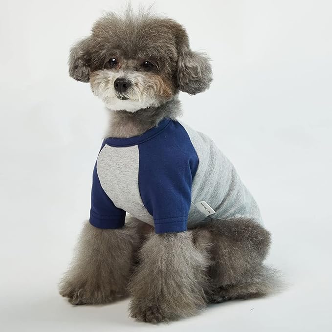 Dog Shirt for Small and Large Dogs Raglan Cotton T-Shirts Soft Breathable Dog Shirts pet Clothes Gray Series (Small, Gray/Navy)