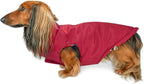 DJANGO Reversible Puffer Dog Coat – Warm Winter Dog Jacket & Water-Repellent Insulated Dog Coat with Harness Hole, Windproof, Adjustable Fit for Small & Medium Dogs, Dachshunds – Lava Red, Small
