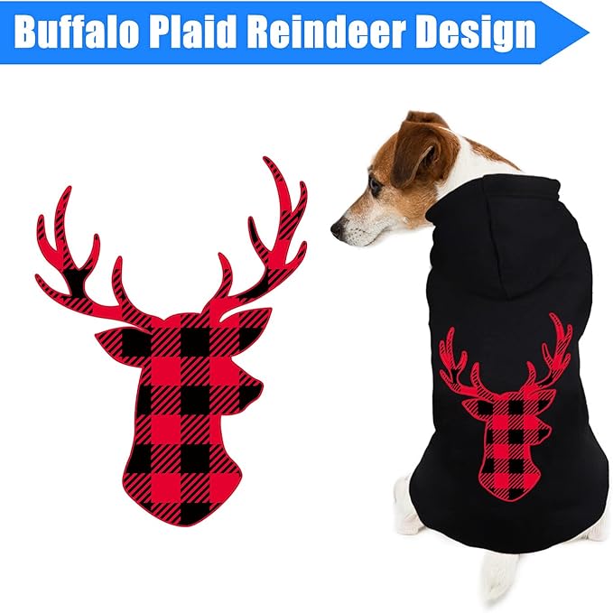 Dog Hoodie Sweater for Dogs Pet Clothes Buffalo Plaid Dog Hooded Sweatshirt Warm and Soft Breathable Cozy(Reindeer&L)