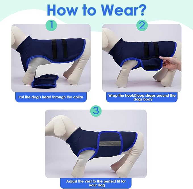 MIGOHI Dog Anxiety Relief Coat,Comfort Anxiety Vest for Dogs,Adjustable Anxiety Calming Wrap for Fireworks,Thunderstorms,Travel, Separation, Dog Anxiety Jacket for Small Dogs,XL,NavyBlue