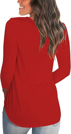 Tobrief Women's Long Sleeve V-Neck Shirts Fall Graphic Tees Loose Casual T-Shirt