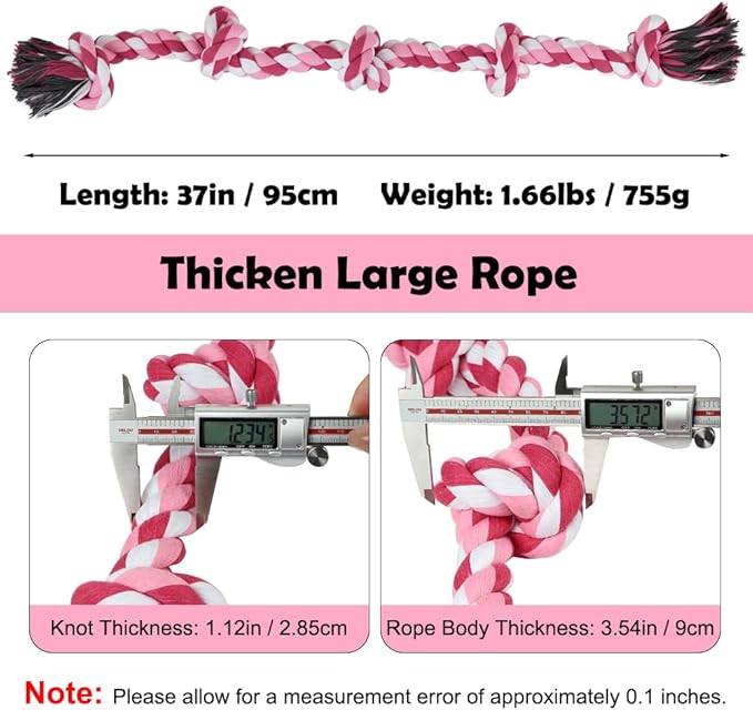 SZEE Dog Rope Toy for Large Dogs, 37 Inch 5 Knots, Large Dog Toys for Aggressive Chewers, Durable & Tough Tug of War Rope, for Teeth Cleaning & Boredom Relief (Pink)