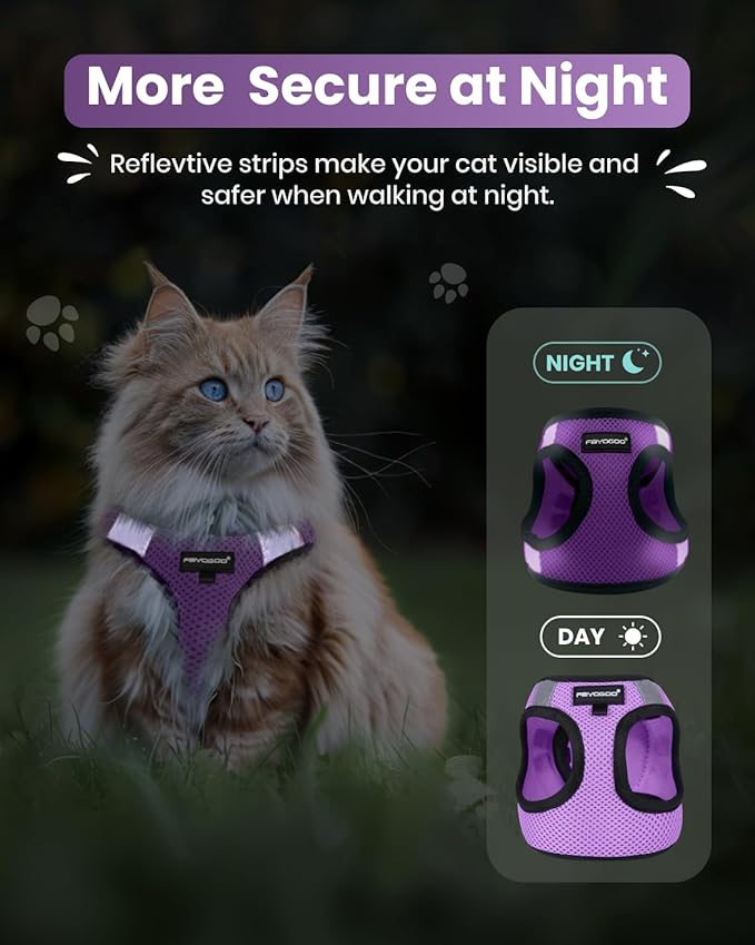 FAYOGOO Cat Harness, Cat Leash and Harness Set for Walking Escape Proof, Harness for Small Cats/Small Dogs, Large Kitten/Puppy Harness and Leash, Harness for Cats S-XXL(Modern Violet, Large)