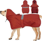 MIGOHI Dog Rain Jacket, Reflective Rain Coat for Medium Dogs | Adjustable Hind Leg Straps Rainproof, Waterproof & Windproof Coat for Rainy Days, Dog Poncho with Back Leash Hole, Red, 2XL
