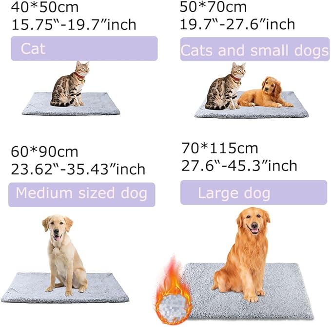 heated cat bed SelfSelf Heating Cat Dog Mat Advanced Extra Warm Thermal Pet Pad for Indoor Outdoor Pets with Removable Cover Non-Slip Bottom Washable Non Electric Warming Cat Bed Gray 19.68*27.56 inch