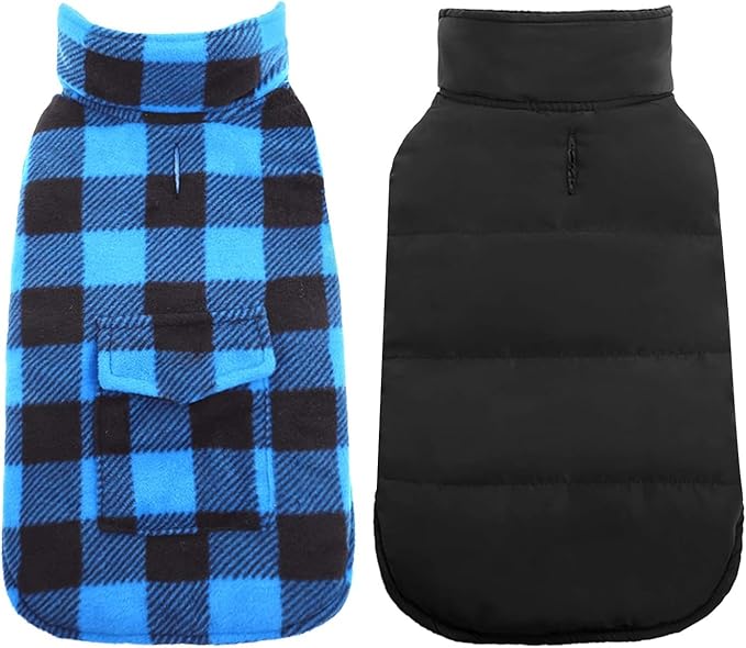 Kuoser Dog Winter Coat, Windproof Dog Fleece Jacket British Style Plaid Cold Weather Doggie Vest Coats, Reversible Cozy Warm Pet Clothes Apparel for Large Size Dogs L