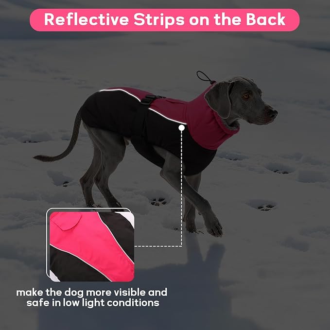 IDOMIK Dog Winter Coat, Reflective Waterproof Dog Jacket for Cold Weather, Warm Pet Coats for Small Medium Large Dogs, High Collar Doggy Fleece Snow Jacket, Winter Vest with Adjustable Buckle,S