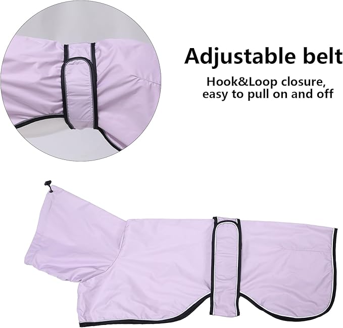 Dog Raincoat with Reflective Bar, Rain/Water Resistant, Adjustable Vest - Dog Raincoats for Greyhounds, Lurchers and Whippets - Purple - S