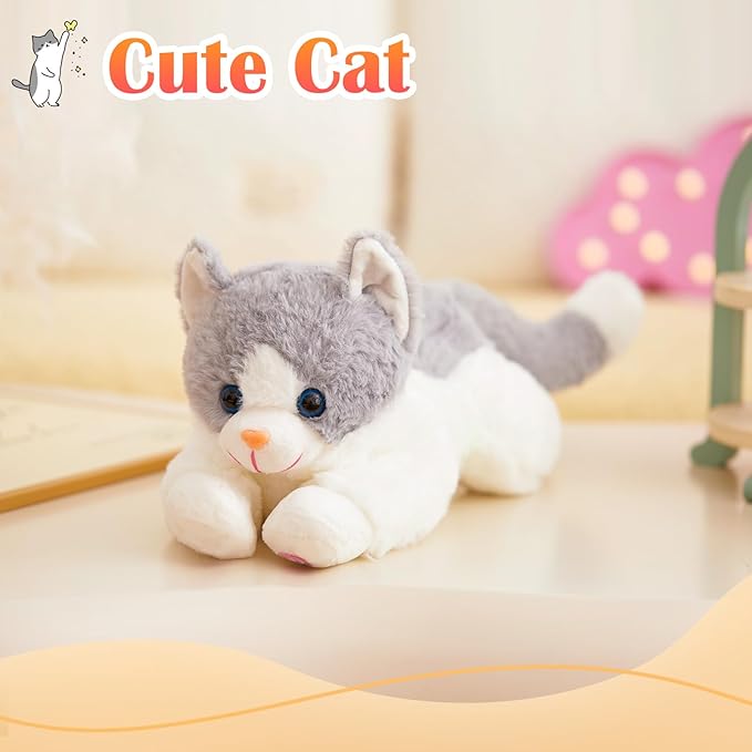 Houwsbaby 15" Gray Light up Kitty Stuffed Animal Cat Floppy LED Plush Toy Kitten Night Lights Glow Pillow Birthday Festival Christmas Halloween Presents for Kids Toddler Girls