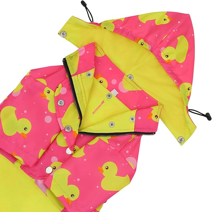 HDE Dog Raincoat Poncho Double Layer Zip Rain Jacket with Removable Hood, Leash Hole for Small to 3XL Dogs and Puppies Ducks Pink - L