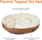 Amazon Basics Round Bolster Pet Bed for Dog or Cat with Flannel Top, 20.0" L x 20.0" W x 8.0" Th, Brown and Ivory