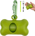 Bone-Shaped Dog Poop Bag Holder for Leash |Dispenser with 15 Leak-Resistant Waste Bags & Carabiner Clip(Green)