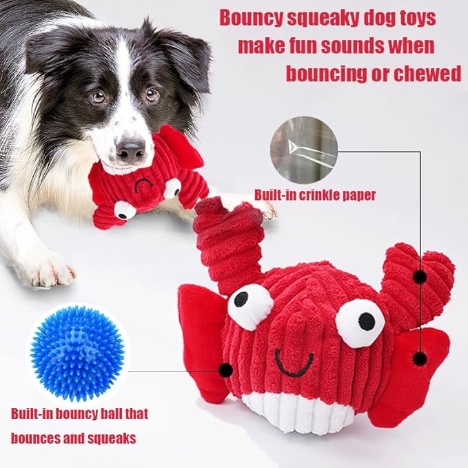 Squeak Dog Toys for Aggressive Chewers, No Stuffing Squeak Dog Chew Toys for Aggressive Chewers, Interactive Dog Toy Ball with Crinkle Paper for Medium Dogs, Large & Small Breeds (F-Whale+Fish)