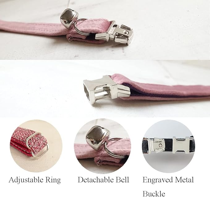 Personalized Cat Collar with Name Plate,Adjustable Tough Nylon Cat ID Collars with Bell,Customize Engraved Pet Name and Phone Number (Velvet Style B)