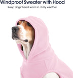 IECOii Dog Hoodie for Medium Dogs, Warm Fleece Dog Hoodies Sweater with Leash Hole and Pocket, Cozy Dogs Cold Weather Coat for Fall Winter Hooded Sweatshirt Vest for French Bulldog, Pink, L