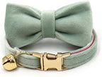 Personalized Cat Collar with Bells,Velvet Customized Small Cat Collar with Name Tag,Pet Collar with Name Phone Number Engraved ID Tags for Boy and Girl Kitten Cats (Mint Powder)