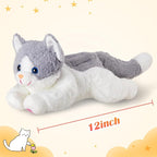 Houwsbaby 15" Gray Light up Kitty Stuffed Animal Cat Floppy LED Plush Toy Kitten Night Lights Glow Pillow Birthday Festival Christmas Halloween Presents for Kids Toddler Girls