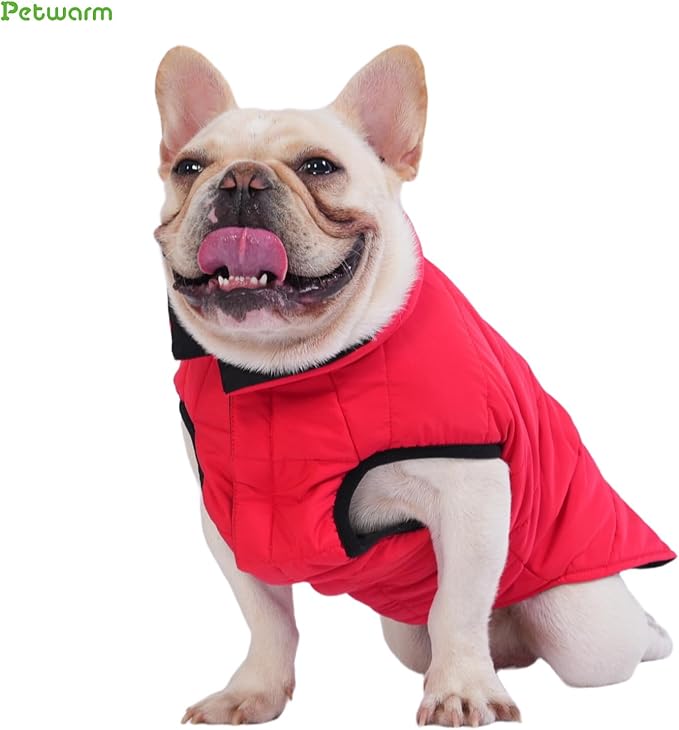 PetWarm Reversible Dog Winter Coat, Windproof Dog Puffer Vest, Soft Vest for Dogs with Hook-and-Loop Strap for Easy Dressing, Waterproof Coat for Dogs with Adjustable Fit, Red, M