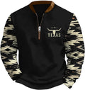 HOTYD Aztec Cowboy Jacket Men Vintage Bullhorn Printed Oversized Western Sweatshirt Long Sleeve Quarter Zip Pullover