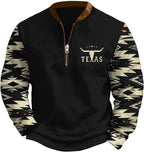HOTYD Aztec Cowboy Jacket Men Vintage Bullhorn Printed Oversized Western Sweatshirt Long Sleeve Quarter Zip Pullover