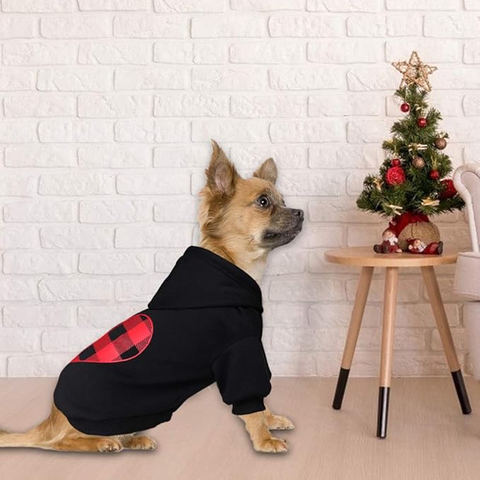 Dog Hoodie Dog Sweaters for Small Dogs Pet Clothes Black Buffalo Plaid Warm and Soft Breathable Cozy(S)