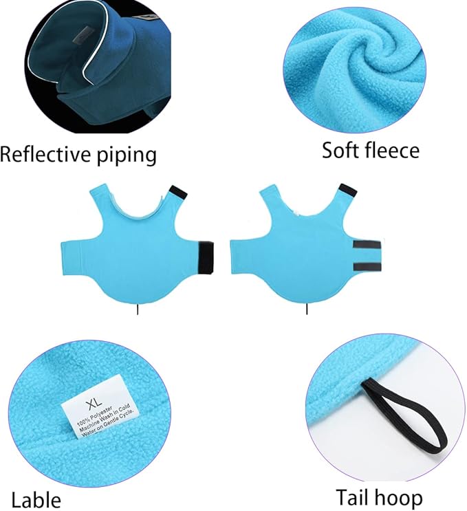 Fleece Dog Coat Pet Jacket Reflective for Cold Weather for Extra Large to Small Pets(Blue,L)