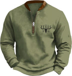 HOTYD Aztec Cowboy Jacket Men Vintage Bullhorn Printed Oversized Western Sweatshirt Long Sleeve Quarter Zip Pullover