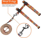 Cat Harness and Leash Set Geometric Pattern Escape Proof Adjustable for Kitty Outdoor Walking(Orange)