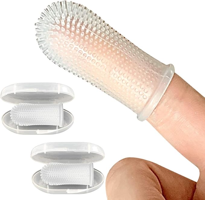 Jasper Dog Toothbrush, 360 Degree Dog Tooth Brushing Kit, Cat Toothbrush, Canine Dental Care & Teeth Cleaning Kit, Pet Finger Tooth Brush, Use with Pet Toothpaste, 2-Pack Clear